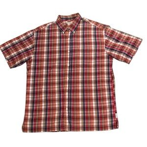J.Crew Men’s Medium Madras Plaid Short Sleeved Button Down Shirt Red Blue Pocket